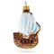Wooden Sailboat with Billowing White Sails Glass Christmas Ornament